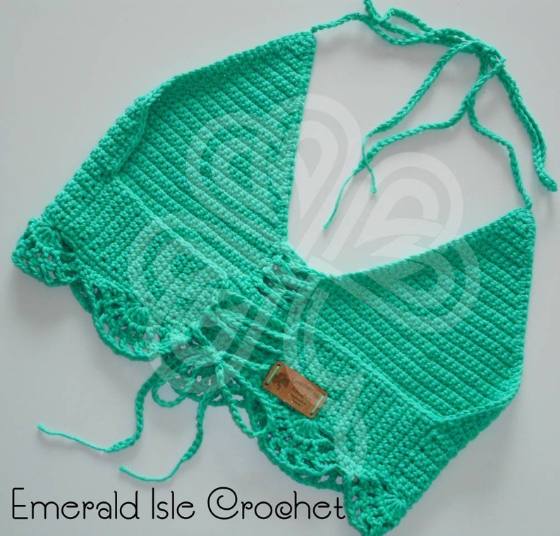 38 to 40 Bust Large - Pattern by MermaidCatDesigns Handmade Crochet Bright Green Halter Bralette Crop Top
