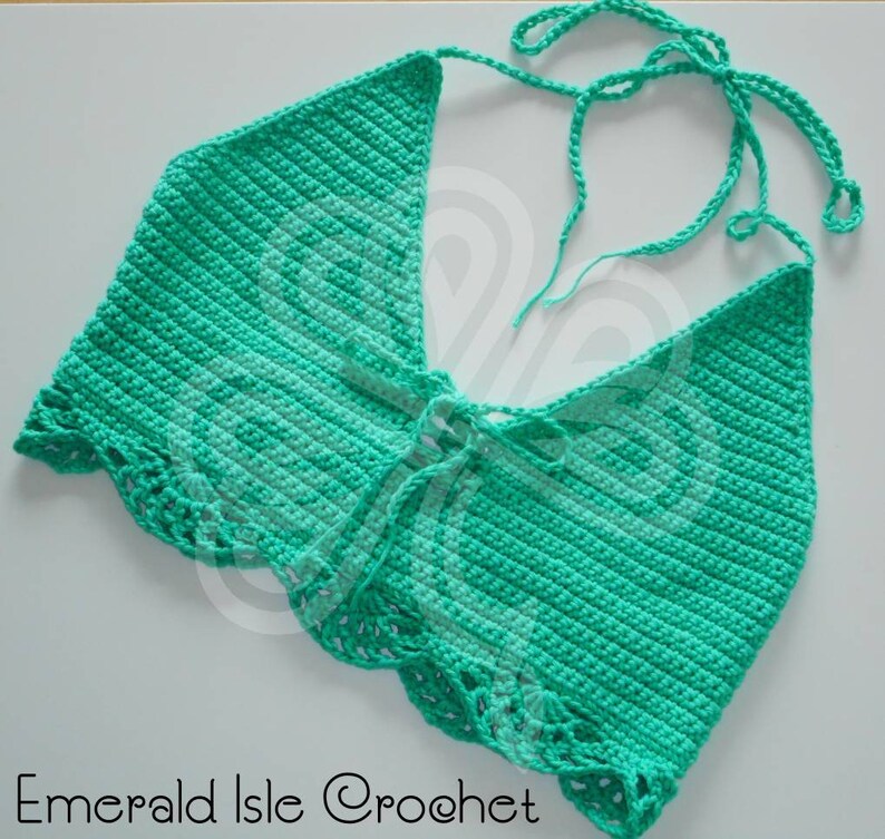 38 to 40 Bust Large - Pattern by MermaidCatDesigns Handmade Crochet Bright Green Halter Bralette Crop Top