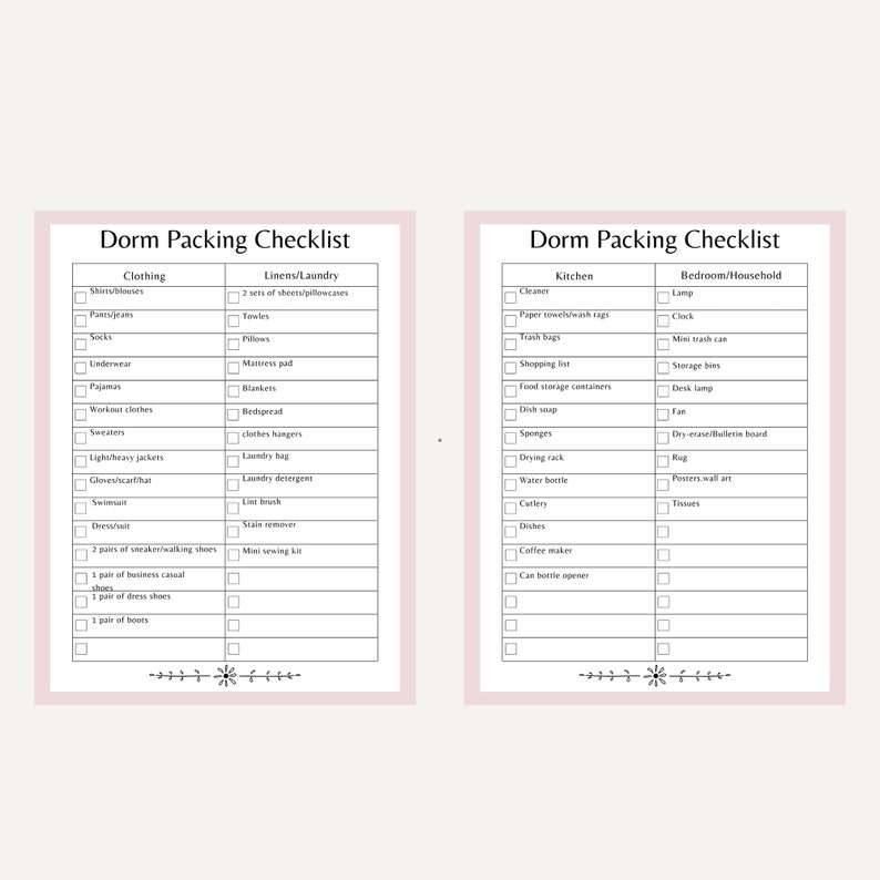 College Packing Checklist - Dorm College Move in List - Digital ...