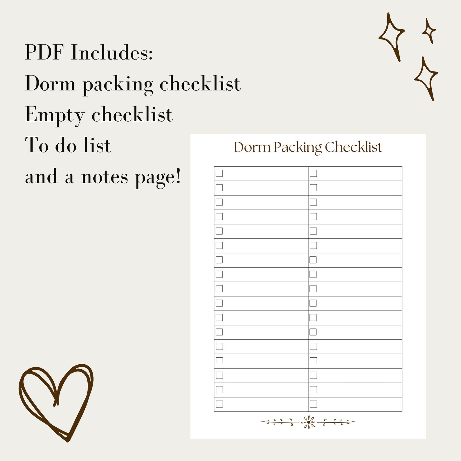 College Packing Checklist - Dorm Move in List - Digital Printable PDF ...