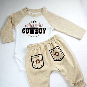 Cutest Little Cowboy Cream & White Bodysuit/Pants Infant Set (6-12m only) or T-Shirt/Pants Infant Set in 3 Sizes