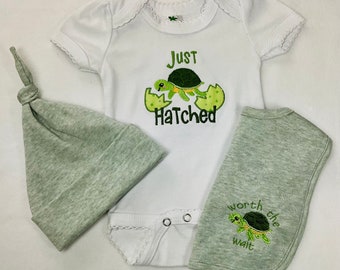 Just Hatched newborn welcome home outfit; Preemie, Newborn, 0-3M