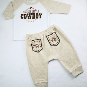 Cutest Little Cowboy Cream & White T-Shirt/Pants Infant Set in 3 Sizes