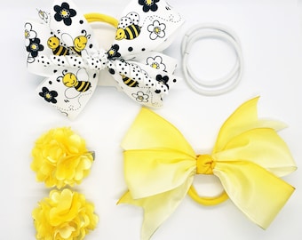 Bee Happy Hairbow Set in Yellow and White