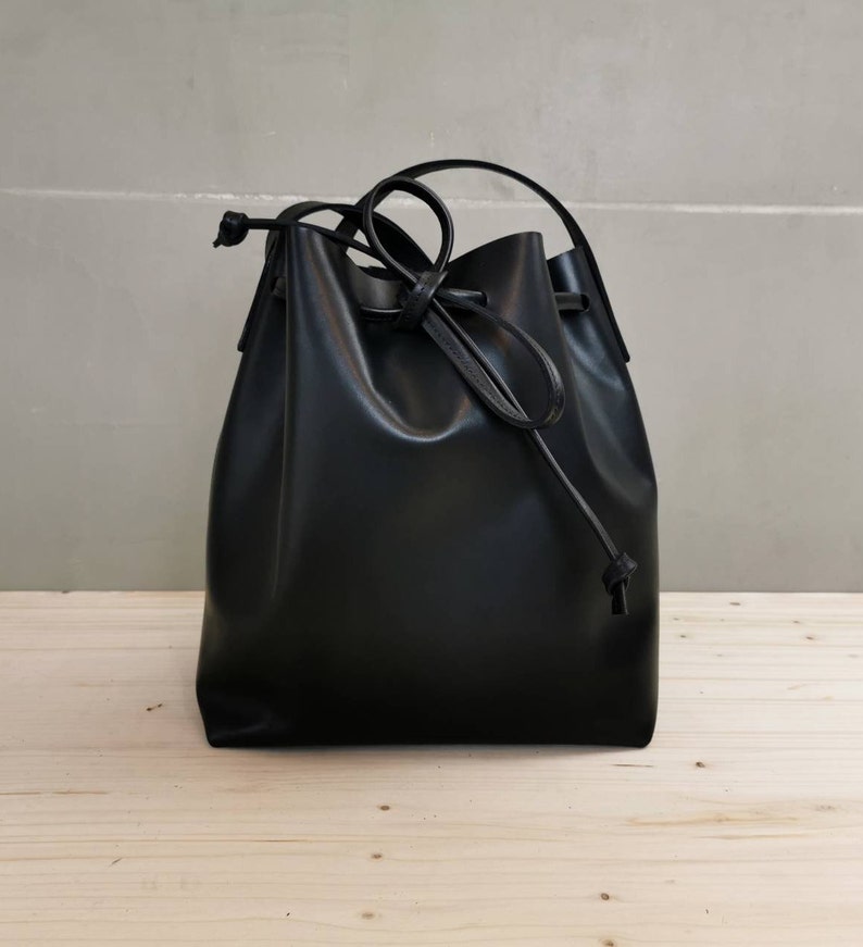 Leather Bucket Bag Black Leather Bag Black Shoulder Bag / Etsy