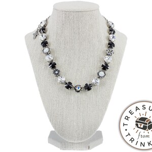 Swarovski Element Crystal Clear, Black, White Opal Charm Necklace Features Jet, Crystal, Crystal AB, White Opal Nickel Free Pick Your Finish