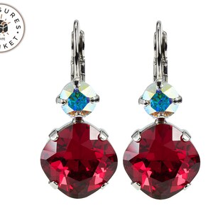 Swarovski Crystalled Element Red Scarlet 12 MM tussenlamel met Crystal AB Leverback Oorbellen weergegeven in Rhodium - tfte85