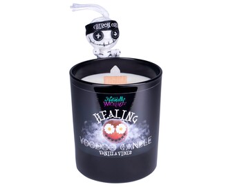 Vela curativa vudú • Set de regalo con vibraciones de vainilla, varita de cuarzo y muñeca
