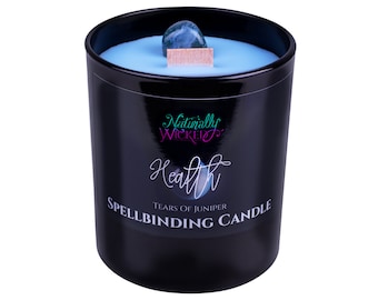 Vela de cristal para la salud • Aroma a enebro, ágata verde azulado • Vertida a mano en el Reino Unido
