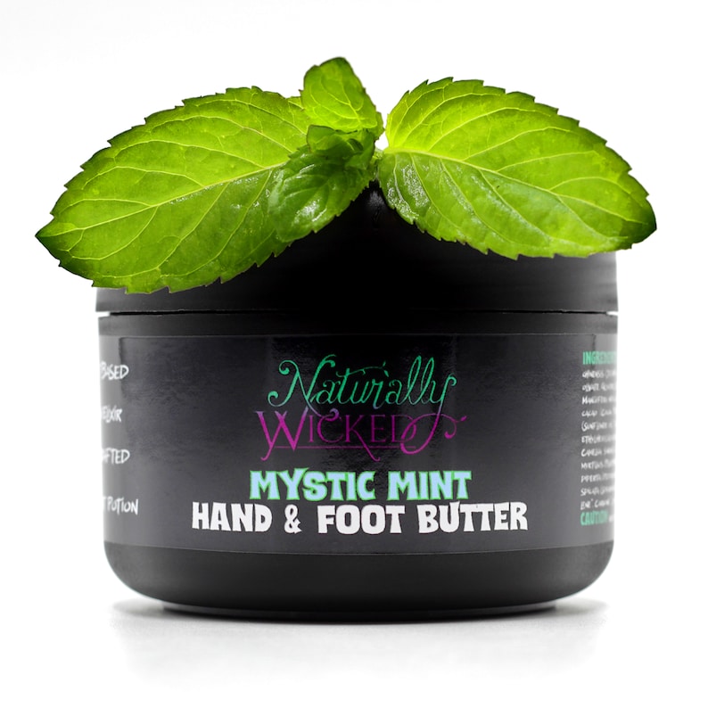 Naturally Wicked Mystic Mint Moisturising Hand & Foot Butter With Vibrant Green Mint Leaves On Top