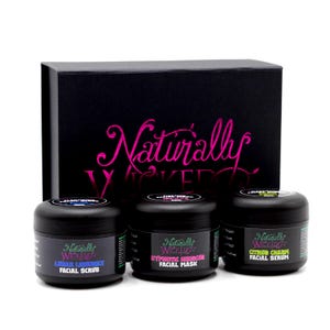 Naturally Wicked® 3-Step Facial Kit | Vegan, Cruelty-Free | Exfoliating Scrub, Firming Face Mask, Hydrating Citrus Serum | Gift-Ready