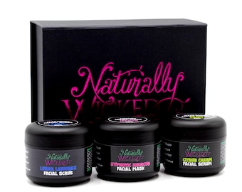 Vegan 3-Step Facial Kit | Exfoliating Scrub, Hibiscus Mask & Citrus Serum