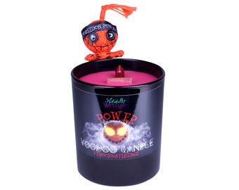 Vela con hechizo de poder vudú • Caja de regalo con varita y muñeca de jaspe rojo