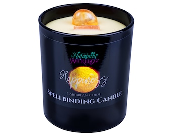Vela de hechizo de felicidad • Aroma a maldición caribeña, cristal citrino