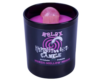 Vela relajante Hypnotwist • Peonza de cristal de cuarzo rosa, aroma a malvavisco
