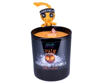 Vela vudú para el dolor • Aroma a Pain-A-Colada, varita de cristal y muñeca
