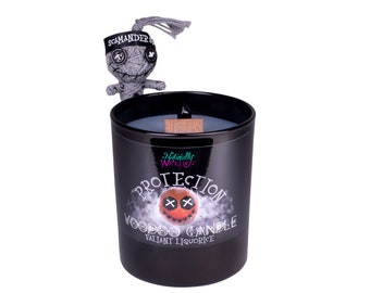 Vela de protección vudú • Aroma a regaliz, muñeco vudú y varita de obsidiana
