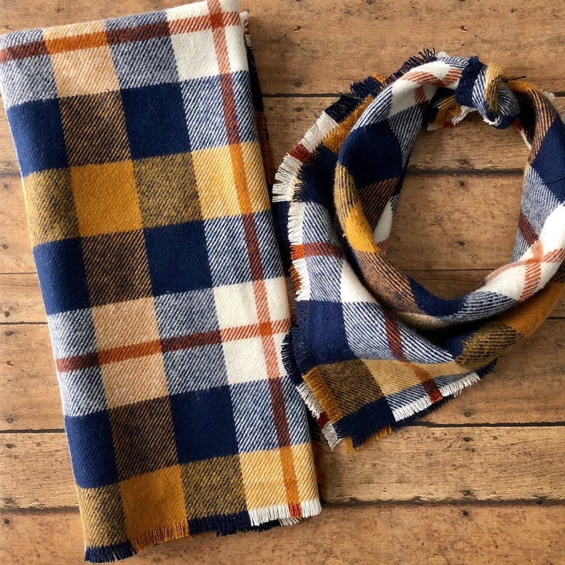 Plaid scarf Dog bandana and matching owner scarf,Navy and tan palid dog owner matching bandana and scarf,Christmas gift
