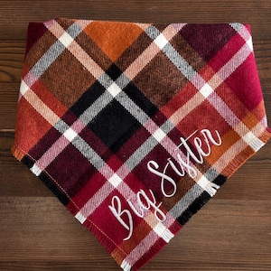 Big sister bandana,Big brother bandana, Personalized dog bandana, Flannel dog bandana