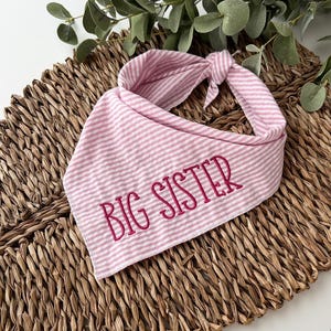 Big Sister Dog Bandana: Embroidered Pink Seersucker Pregnancy Announcement