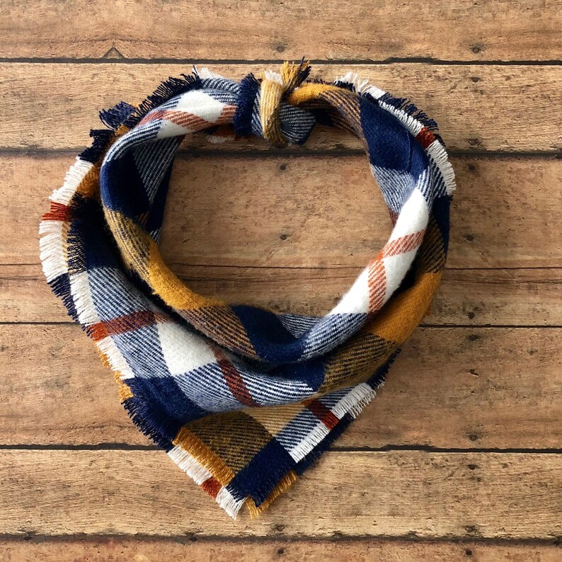 Plaid scarf Dog bandana and matching owner scarf,Navy and tan palid dog owner matching bandana and scarf,Christmas gift