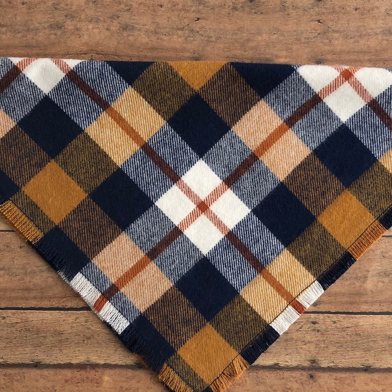 Plaid scarf Dog bandana and matching owner scarf,Navy and tan palid dog owner matching bandana and scarf,Christmas gift