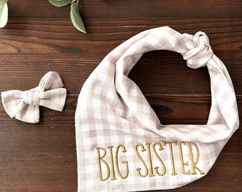 Big sister dog bandana, Pregnancy annoucement dog bandana,Personalized dog bandana, Baby shower gift, Dog hair bow