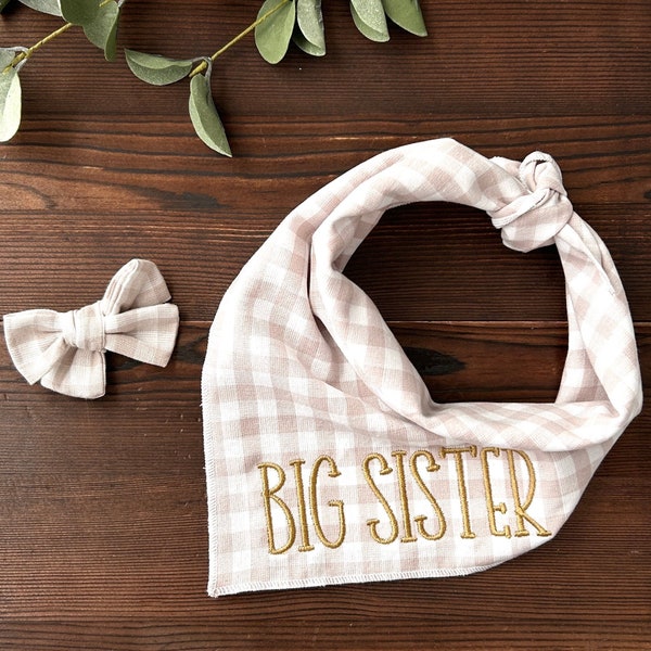 Big sister dog bandana, Pregnancy annoucement dog bandana,Personalized dog bandana, Baby shower gift, Dog hair bow