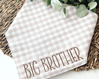 Pregnancy Announcement Dog Bandana: Embroidered Cream Big Brother/Sister