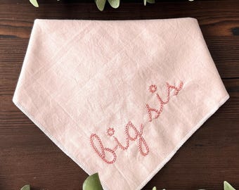 Chain Stitch Personalized Dog Bandana: Big Sis Pregnancy Announcement