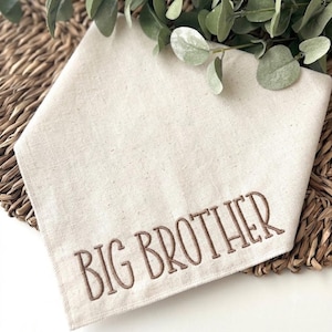 Pregnancy Announcement Dog Bandana: Embroidered Cream Big Brother/Sister