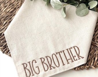 Pregnancy Announcement Dog Bandana: Embroidered Cream Big Brother/Sister