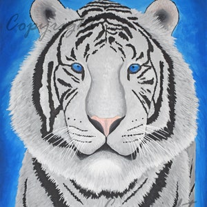 White Tiger Art Print, White Bengal Tiger, Tiger Portrait Art Print, Wildlife Art Print, Tiger Decor, Animal Art Print, Eyes Art Print