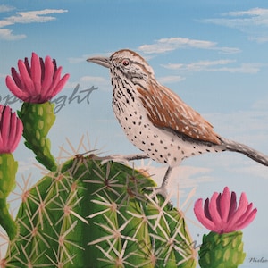 Cactus Wren Fine Art Print, Cactus Art Decor, Arizona Art Print, Desert Art Print, Bird Fine Art Print, Wall Art Decor
