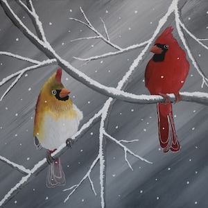 Cardinal Art Print, Female Cardinal, Male Cardinal, Cardinal Decor, Cardinal Gift, Winter Art Print, Male and Female Cardinal Art Print