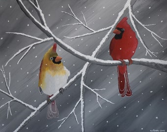 Cardinal Art Print, Female Cardinal, Male Cardinal, Cardinal Decor, Cardinal Gift, Winter Art Print, Male and Female Cardinal Art Print