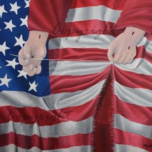 Jesus Christ Art Print, Religous Art, American Flag Art Print, Political Unrest, Healing Hands, Helping a Nation Art Print