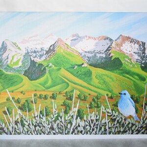 Ruby Mountains Nevada wenskaart, Mountain Bluebird en Big Sagebrush, State Bird en Flower, gevouwen lege wenskaart met envelop