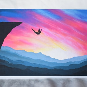 Cartão de felicitações do salto da fé, arte do pôr do sol e das montanhas, cartão de felicitações artesanal, cartão de felicitações em branco dobrado com envelope
