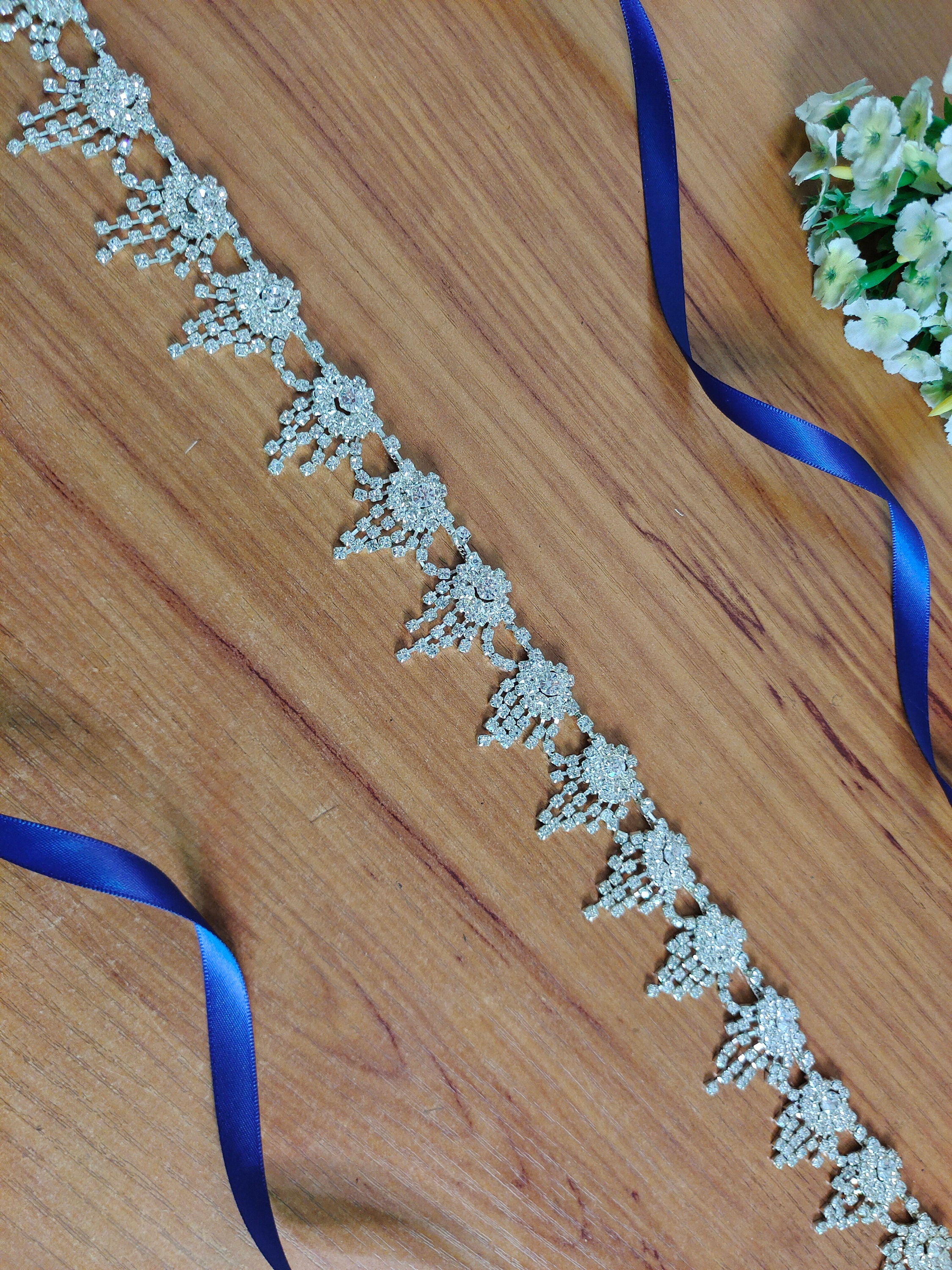 1583 Crystal Bridal Belt Pearl Sash Handmade Rhinestones Wedding Handmade Pearl Bridal Belt: Sparkly Crystal Wedding Dress  main image 4