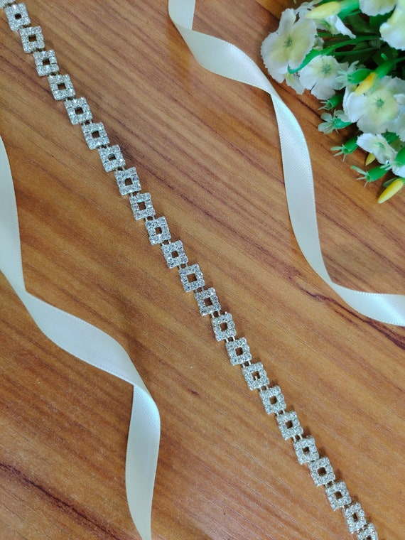 Crystal rhinestone studded sash/belt Stunning Crystal and Rhinestone Wedding Dress Ribbon Sash main image 4