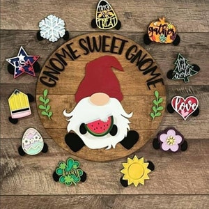 Gnome Interchangable Sign, Door Hanger, Home Decor, Gnome Sign, Gnome Sweet Gnome, Seasonal Decor, Gifts For Her, Housewarming Gift