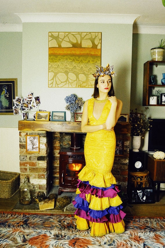 AMAZING Vintage Theatre flamenco Ruffle Dress, Yel