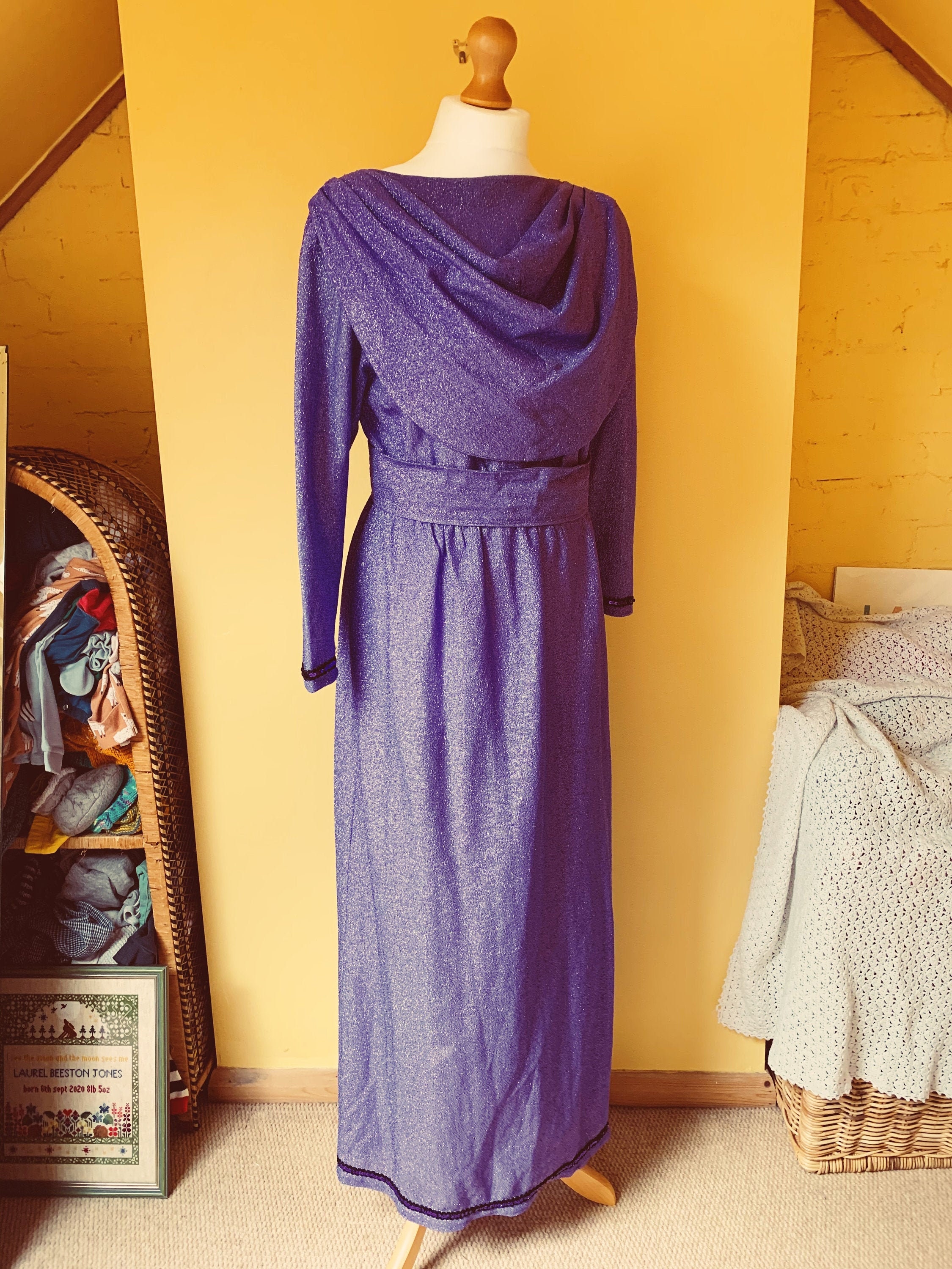 Vintage diva glitter lurex maxi dress with front sash/ bib Etsy