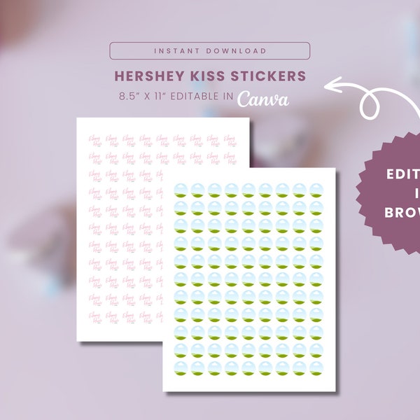 Printable Hershey Kiss Sticker, Hershey Kiss Labels, Kiss Sticker Blank Template, Editable Sticker Template, Mini Kiss Wrapper