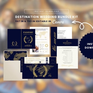 Printable Passport Wedding Invitation, Boarding Pass Save the Date, Editable Invitation, Editable Invitation Bundle, Passport Invite Bundle