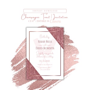Rose Gold Invitation, Champagne Invitation, Editable Rose Gold Invitation, Rose Gold Birthday Invitation, Rose Gold Glitter Invitation,