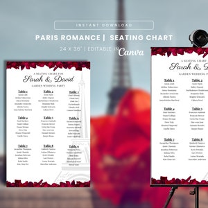 Francés París Romance Cumpleaños Boda Aniversario Baile Gala Fiesta Digital Tabla de disposición de asientos totalmente personalizable