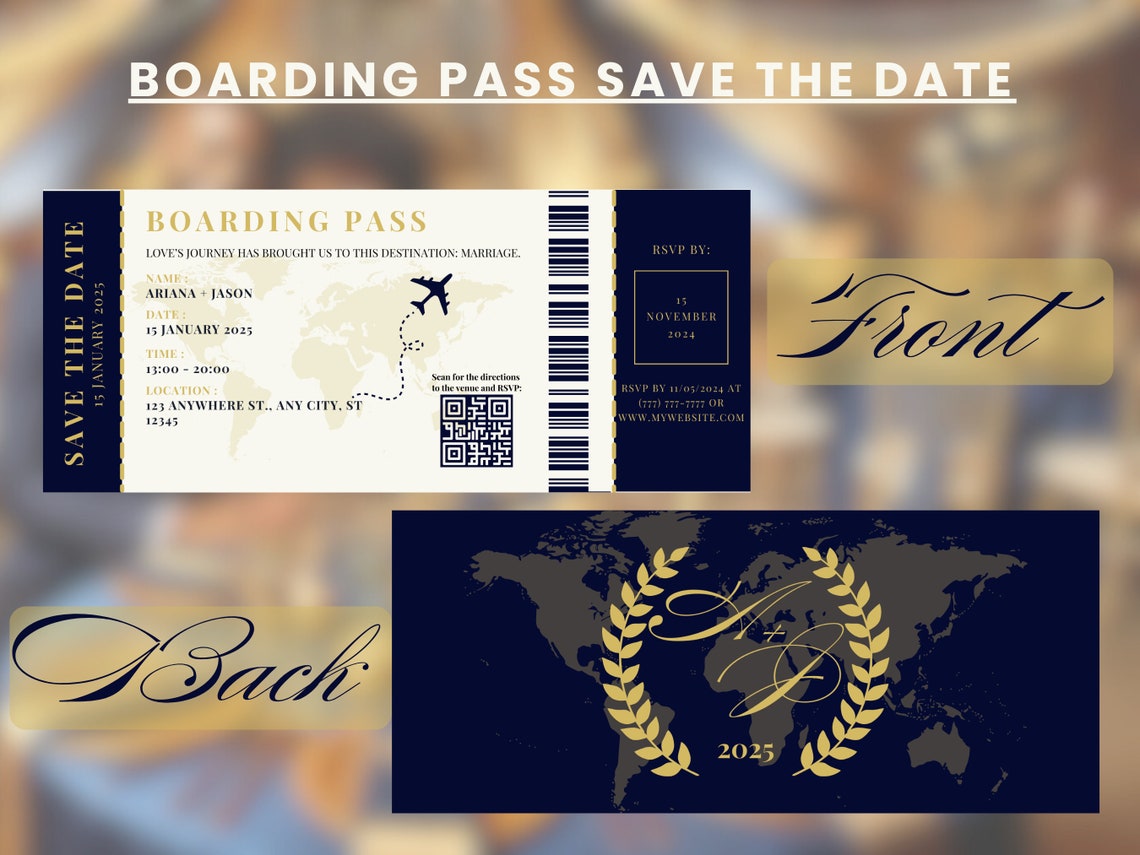 Printable Passport Wedding Invitation, Boarding Pass Save the Date, Editable Invitation ...