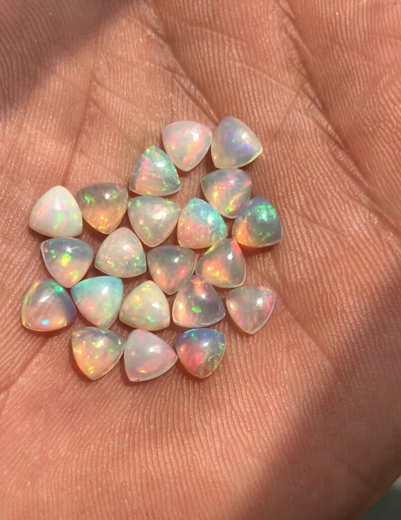 Quality Multi Fire Opal Trillion Shape Size Lot Loose Gemstone loose gemstone calibrated 7mm Natural Ethiopian Opal AAA Price Per Piece